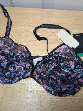 Vintage Best Form Sheer Black Floral Lace Bra 36B New with tags.